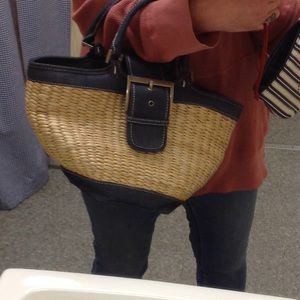 Bath & Body Works Straw & Denim Satchel,W/Wristlet